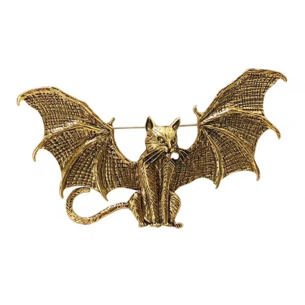 Egyptian Bat Cat Brass Brooch - Picture 13 of 13
